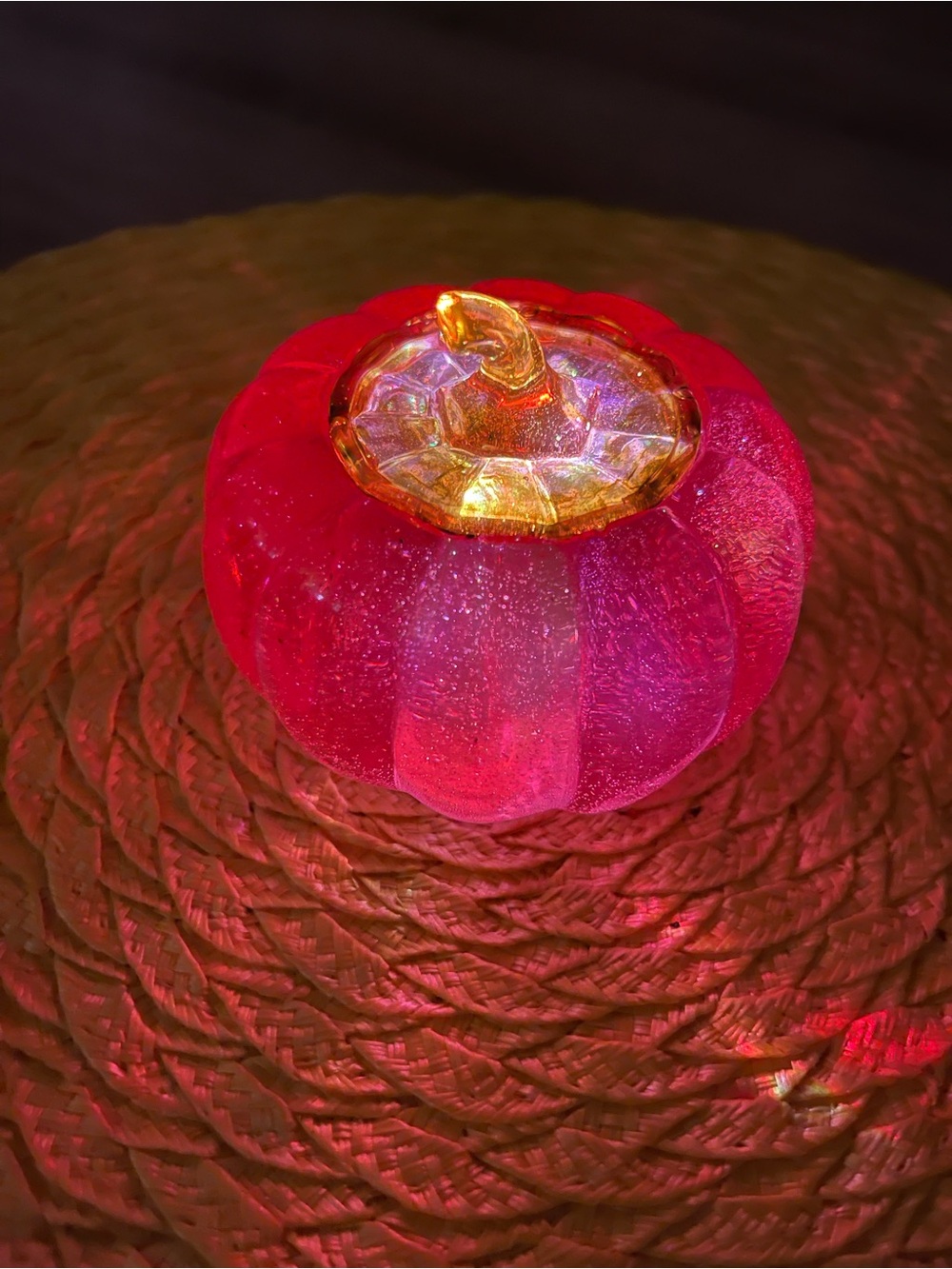 Handmade Resin Mystical Crystal Light Up LED Pumpkin Trinket Jar